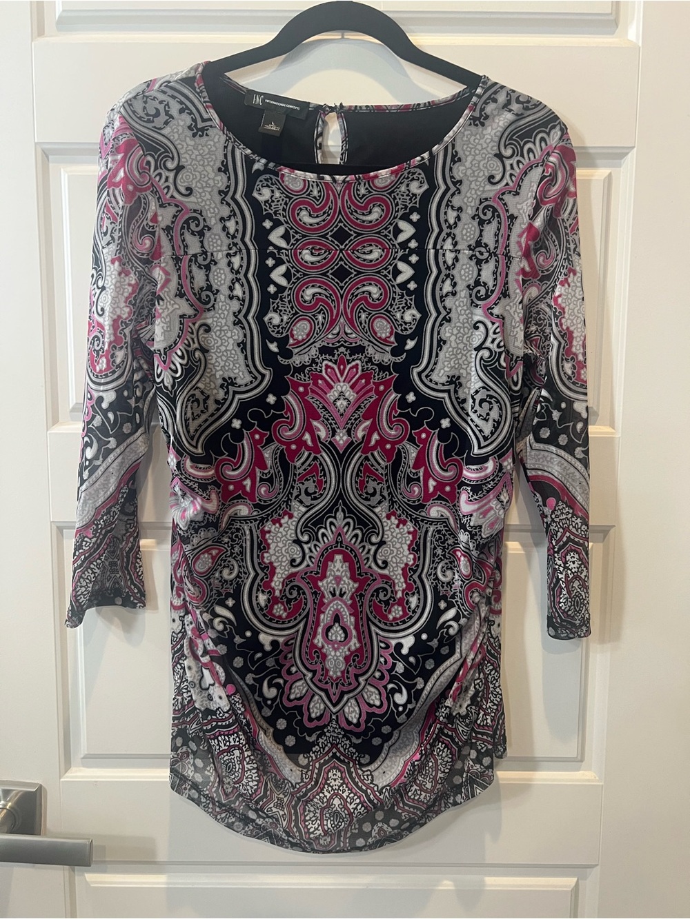 INC Charming Paisley Scoop Neck Top - Pink/Black